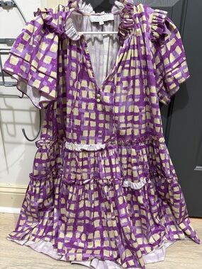 HUNTER BELL Lavender & Cream Ruffle Strap Dress